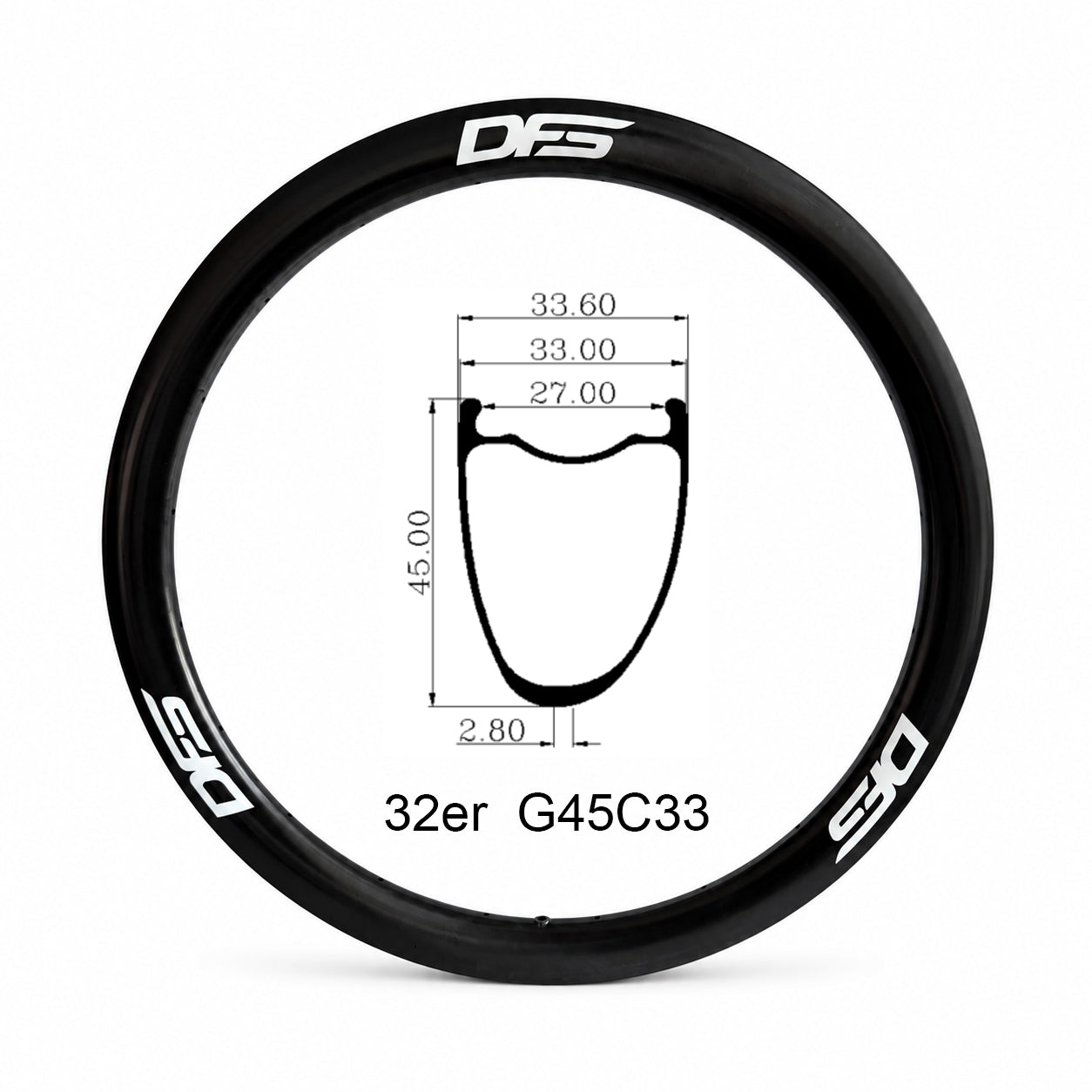 32er (27mm Int) Gravel Asymmetric Carbon Rims 45mm Depth 33mm Outer Wide