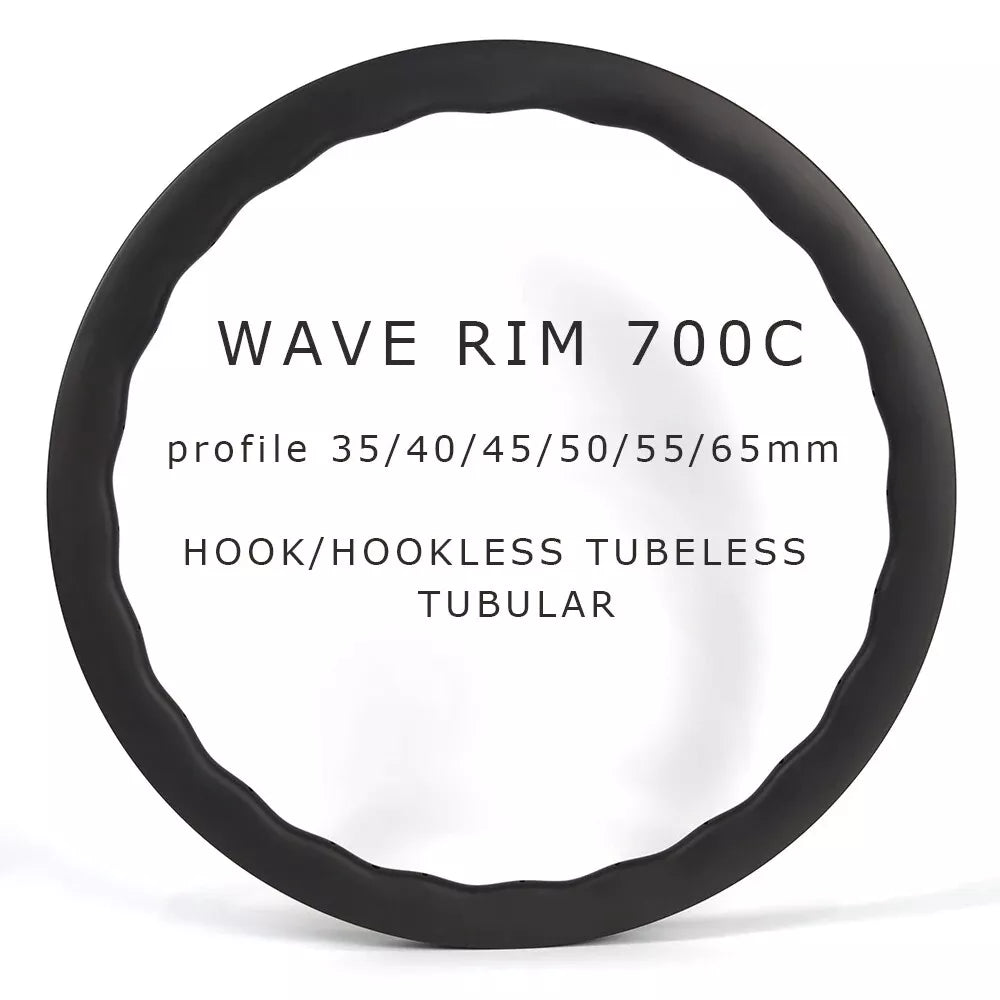 Carbon wave Rims 700C wave 35/40/45/50/55/65mm Depth Carbon Road Bicycle Wheel 28/31mm Wide Gravel Disc Brake