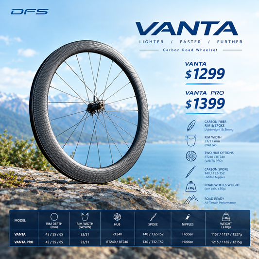 DFS VANTA SCALE Carbon Road Wheelset – Fish-Scale Surface Carbon Spokes 45/55/65mm depth