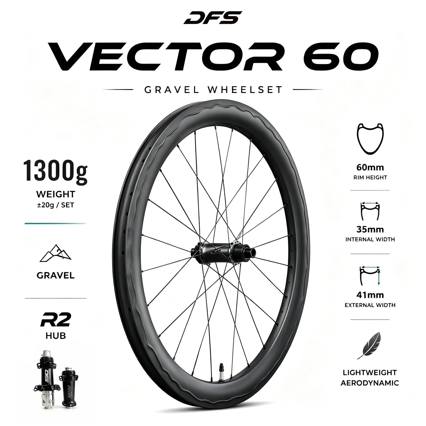 [VECTOR 60 ] GRAVEL WHEELS 60MM 1299g Wavy-lines Supreme Super-Wide Gravel Bicycle Carbon Rim 60mm 435g