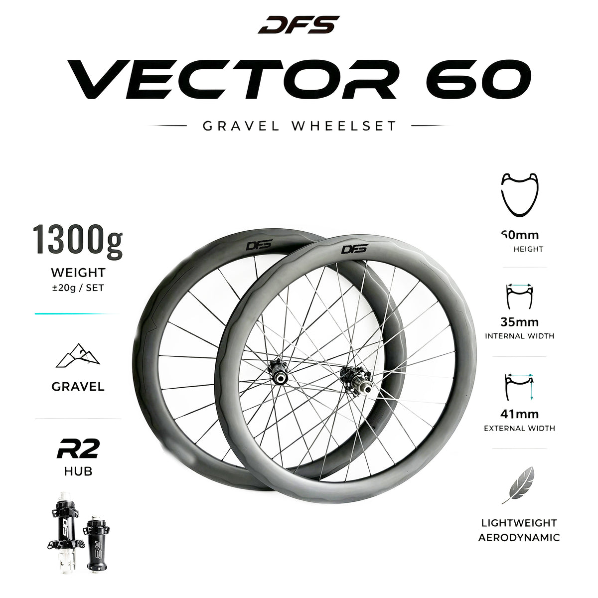 [VECTOR II 60 ] GRAVEL WHEELS 60MM 1299g Wavy-lines Supreme Super-Wide Gravel Bicycle Carbon Rim 60mm 435g