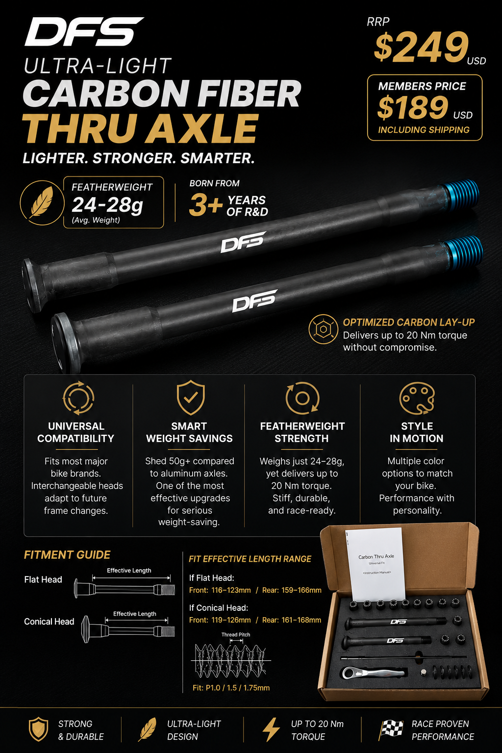 DFS Extreme-Light Carbon Thru-Axle Universal Kit