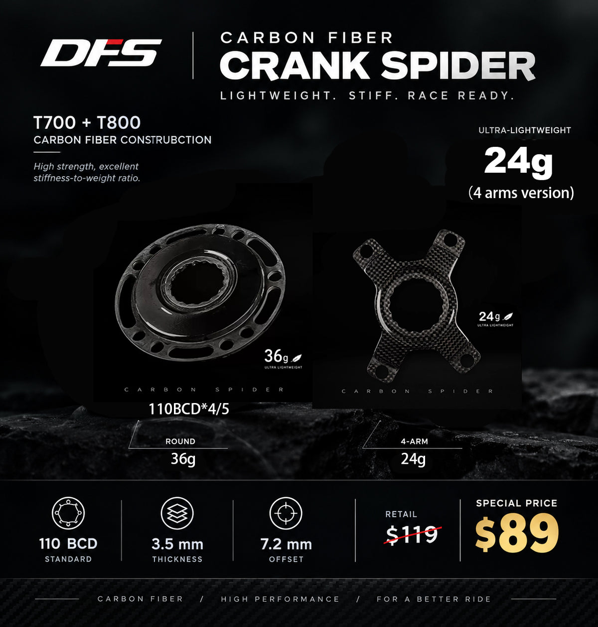 DFS Carbon Fiber Crank Spider – 24g Ultra-Lightweight, 110 BCD*4/5