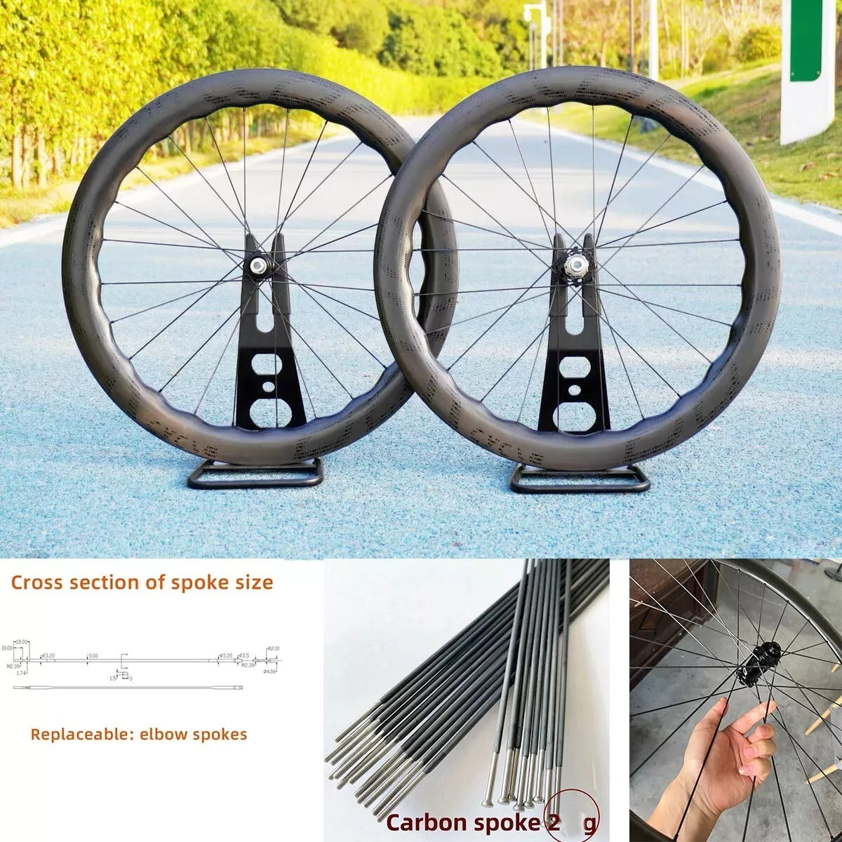 carbon spokes 1.8g Lightweight Carbon Fiber Spokes for Road Bike Bike, High Strength Aero Design, TT Bike Carbon Spokes